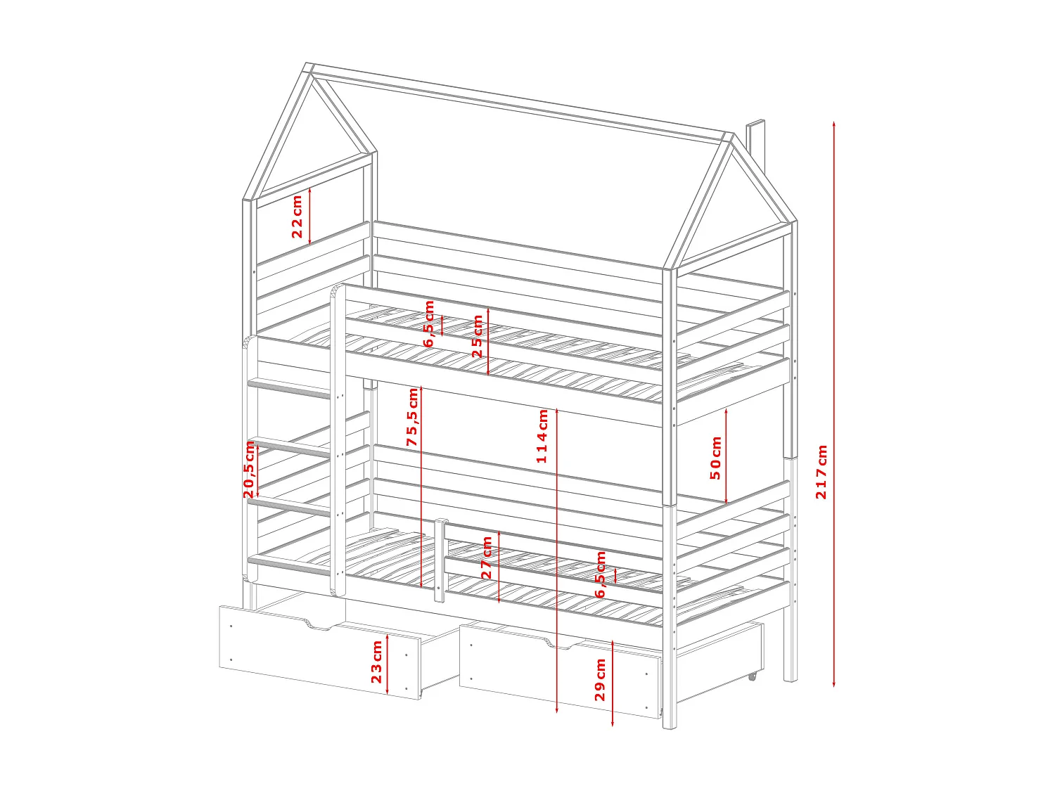 Lit cabane ALEX HB012 90x180 cm Blanc