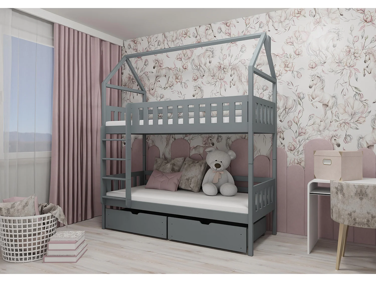 Lit cabane GAJA HB012 90x180 cm Gris