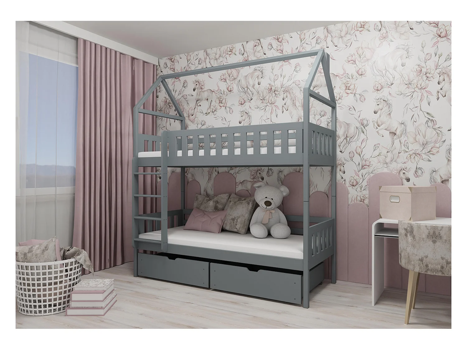 Lit cabane GAJA HB012 90x180 cm Gris