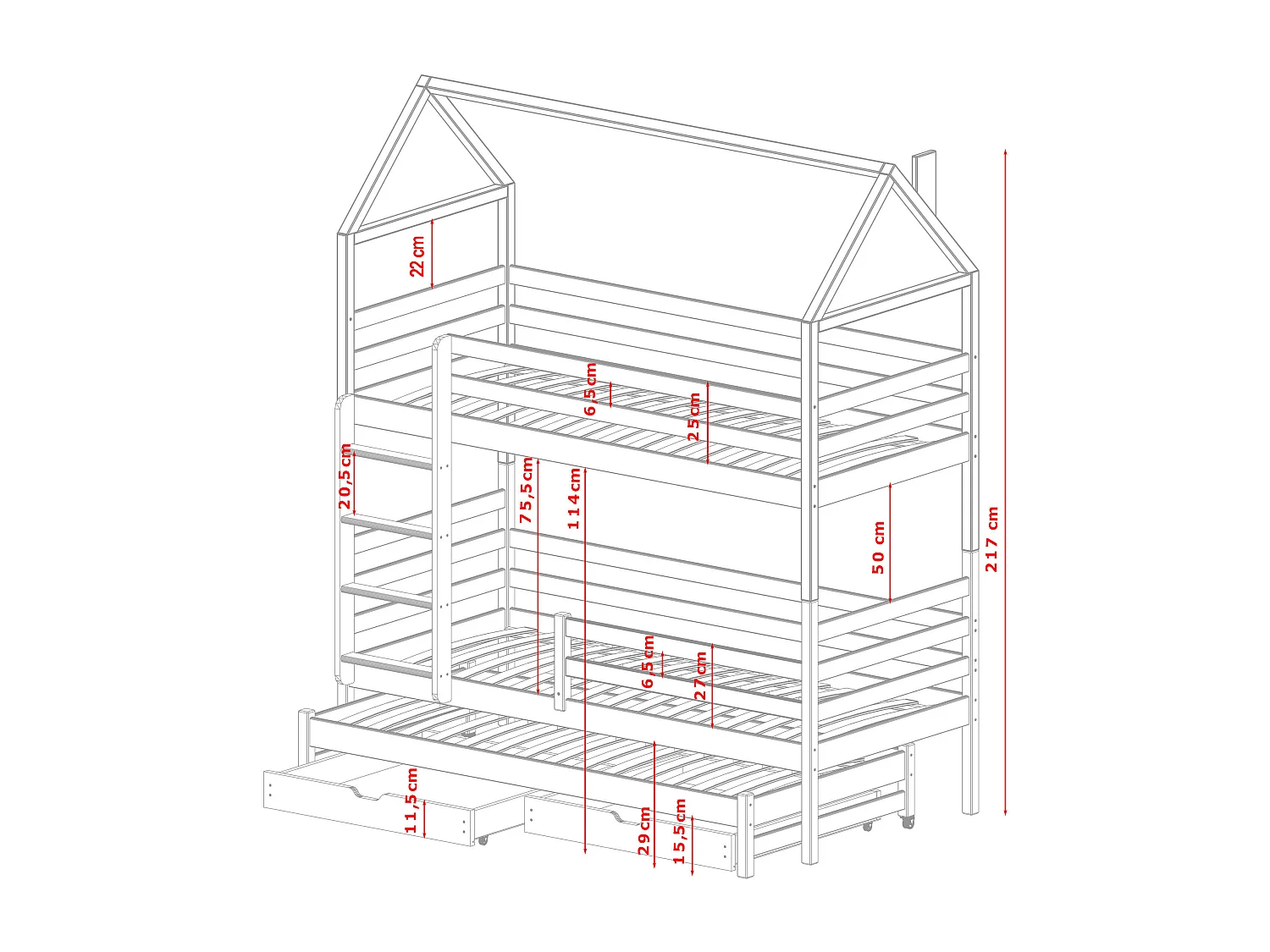 Lit cabane DALIA HB004 90x190 cm Blanc