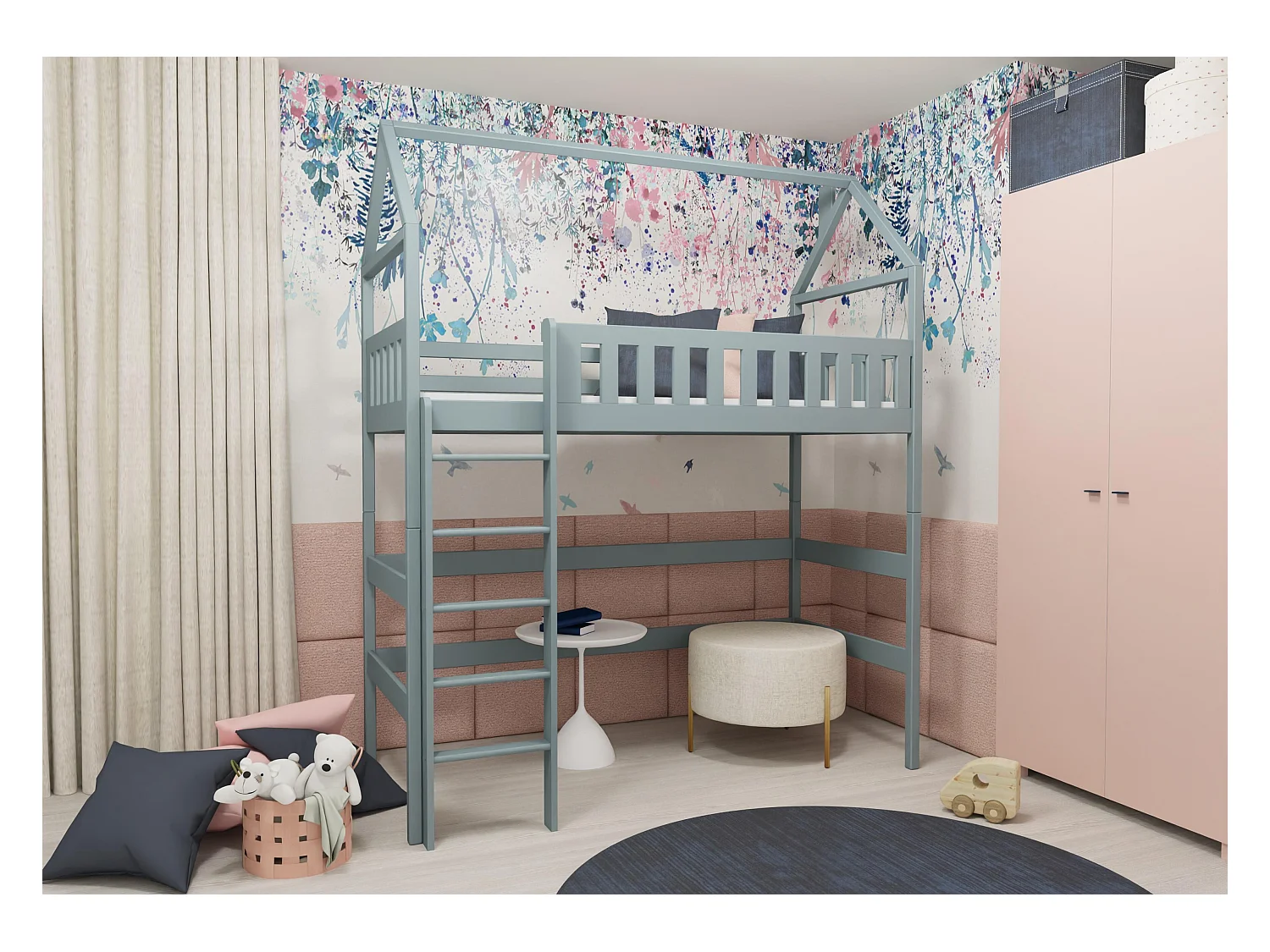 Lit cabane OTYLIA HB002 80x180 cm Gris