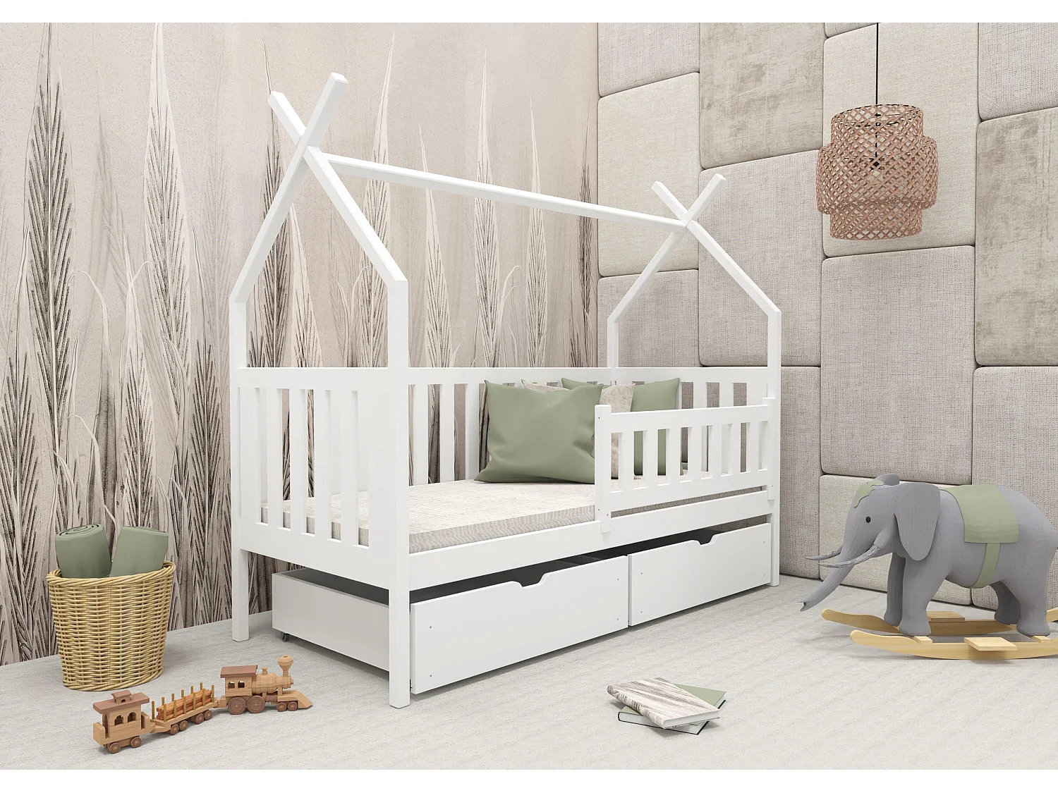 Lit cabane SIMBA HB012 90x180 cm Blanc