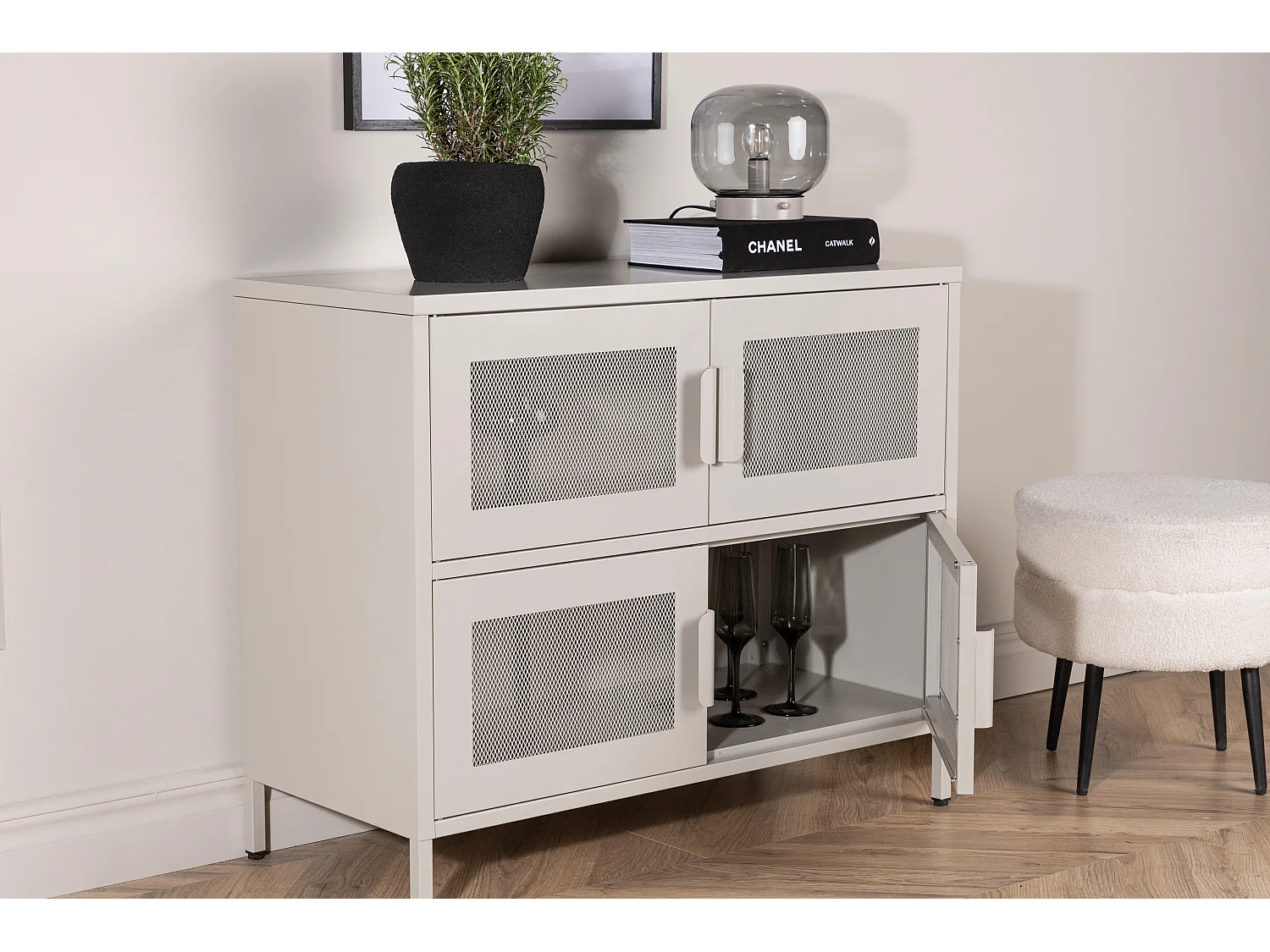 Vitrinekast NETT SC90 4D 90x40x75 Beige