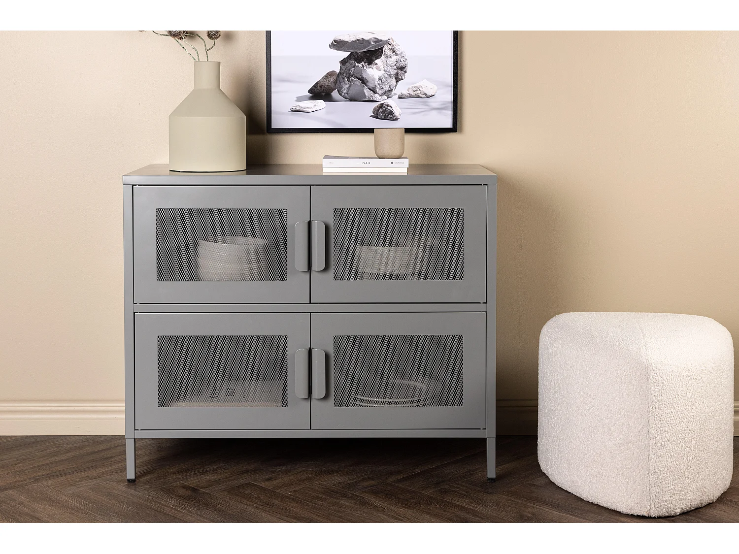 Vitrinekast NETT SC90 4D 90x40x75 Lichtgrijs