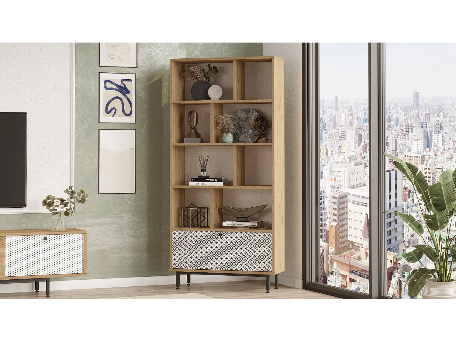 Vitrinekast CREA SC84 1D 84x30x176 Beige