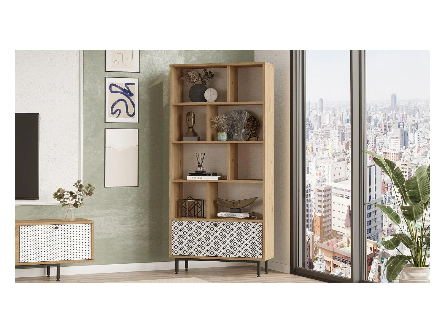 Vitrinekast CREA SC84 1D 84x30x176 Beige