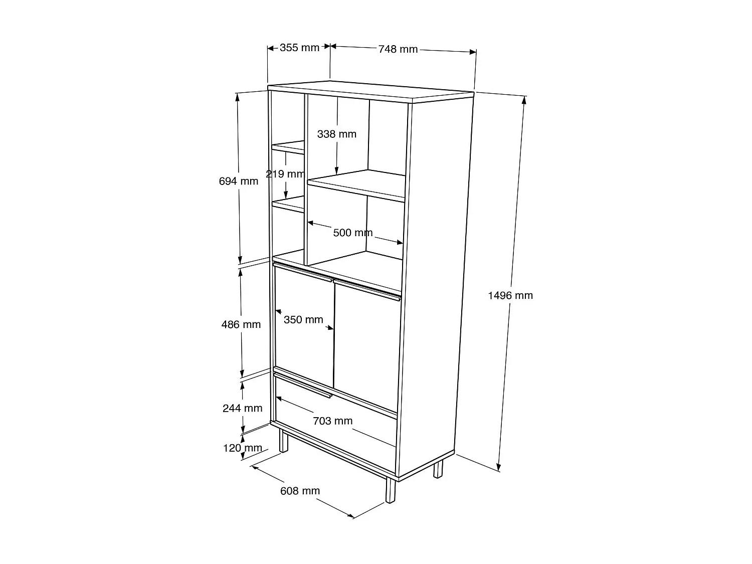 Vitrinekast OCEAN SC75 2D 75x36x162 Lichtbeige