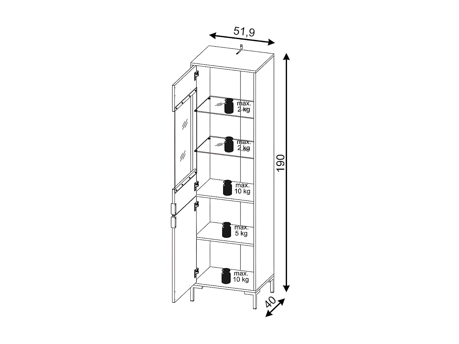 Vetrina FLINN SC52 2D 52x40x190 Nero