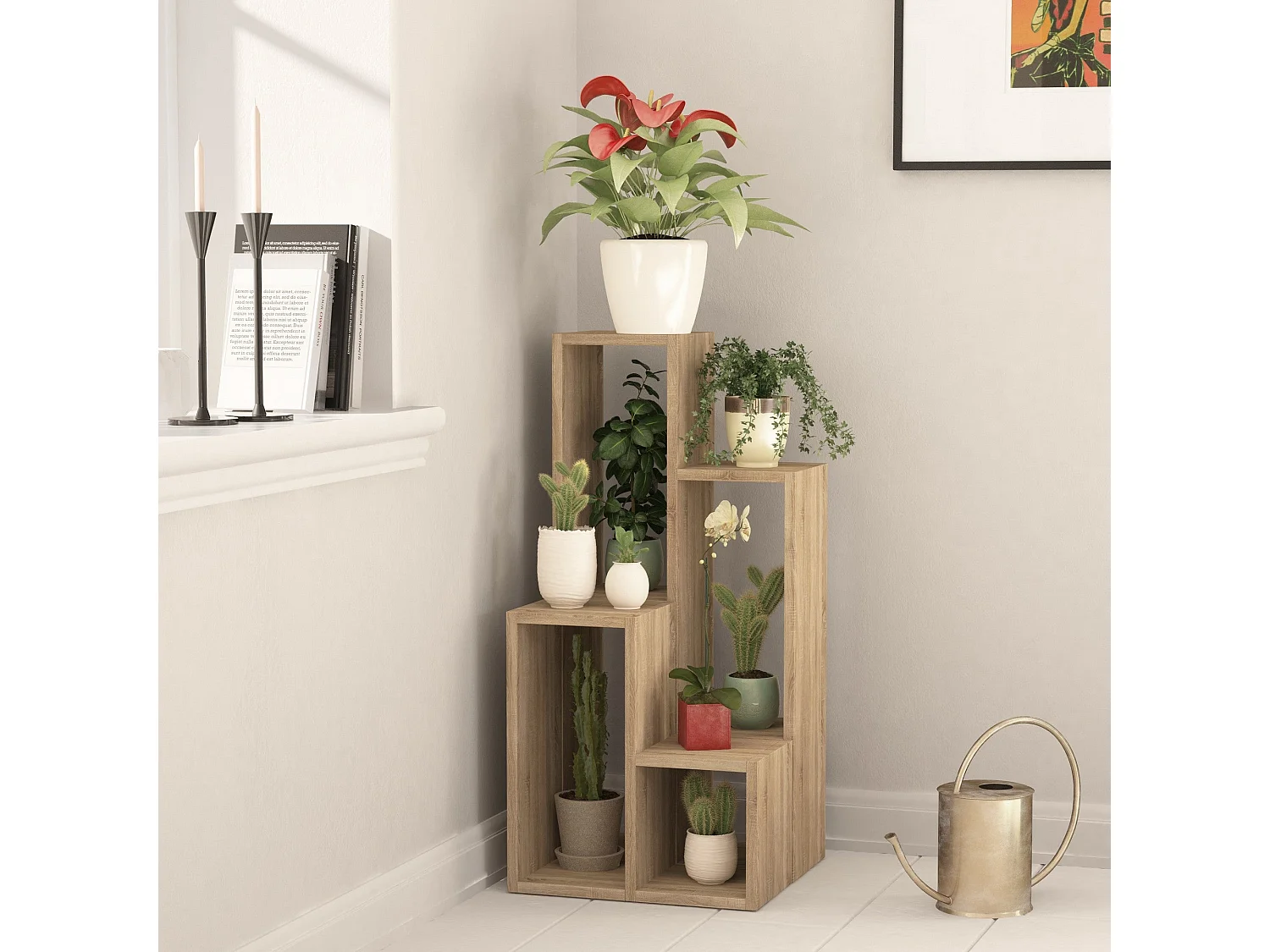 Estante de Carvalho – 42x89x20 cm e 42x45x20 cm – Carvalho – MDF revestido de melamina