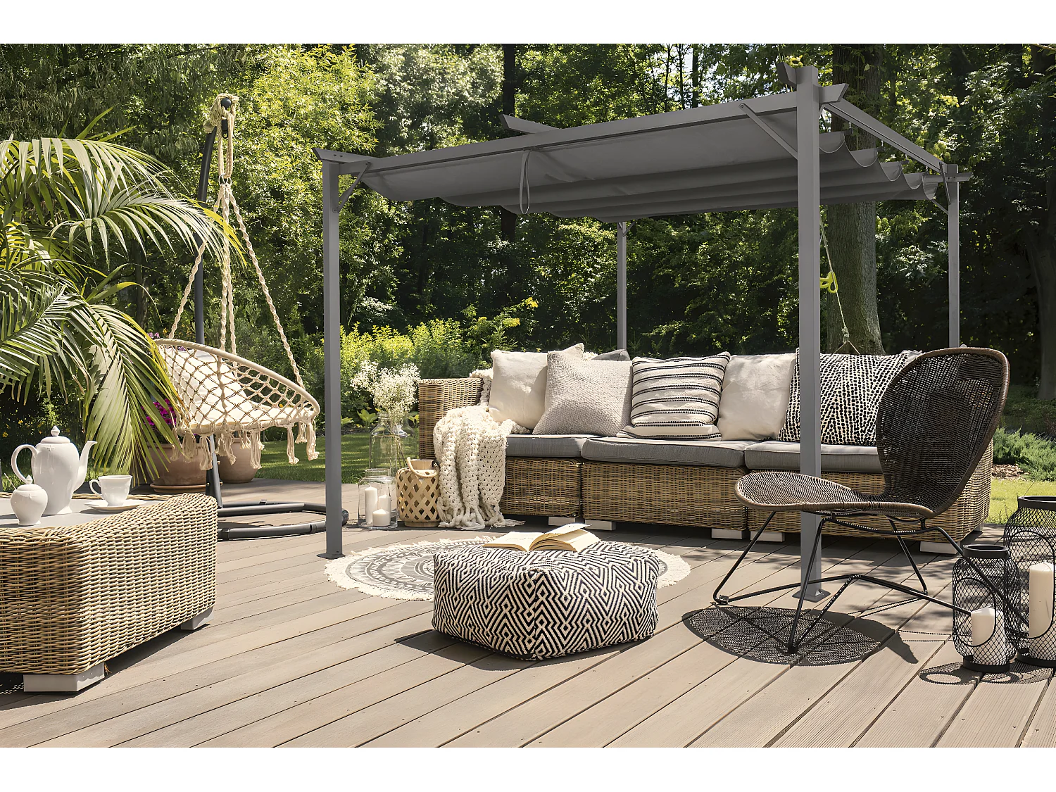 Floraya - Tonnelle de Jardin / Pavillon de Jardin avec toit ouvrant extensible - 286x286x230 cm - Anthracite
