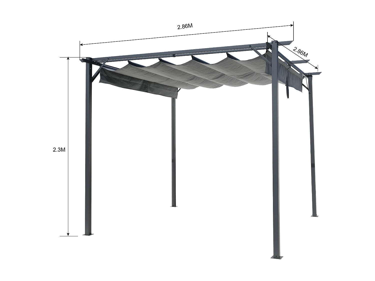 Floraya - Tonnelle de Jardin / Pavillon de Jardin avec toit ouvrant extensible - 286x286x230 cm - Anthracite