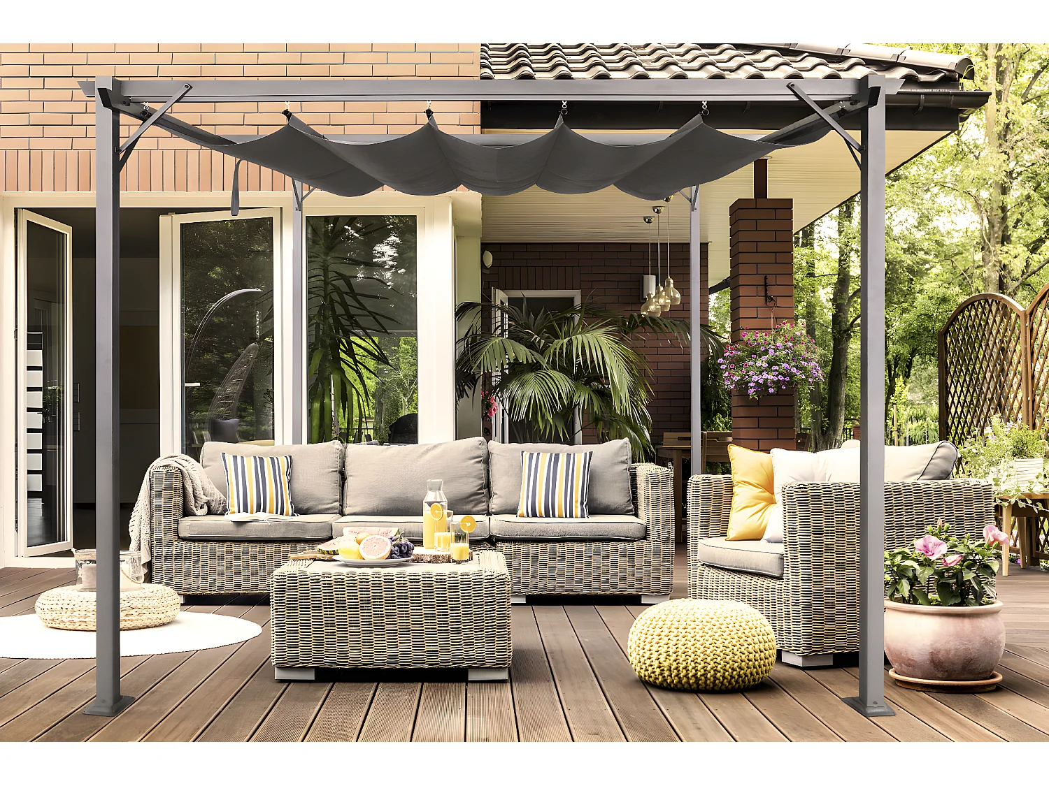 Floraya - Tonnelle de Jardin / Pavillon de Jardin avec toit ouvrant extensible - 286x286x230 cm - Anthracite