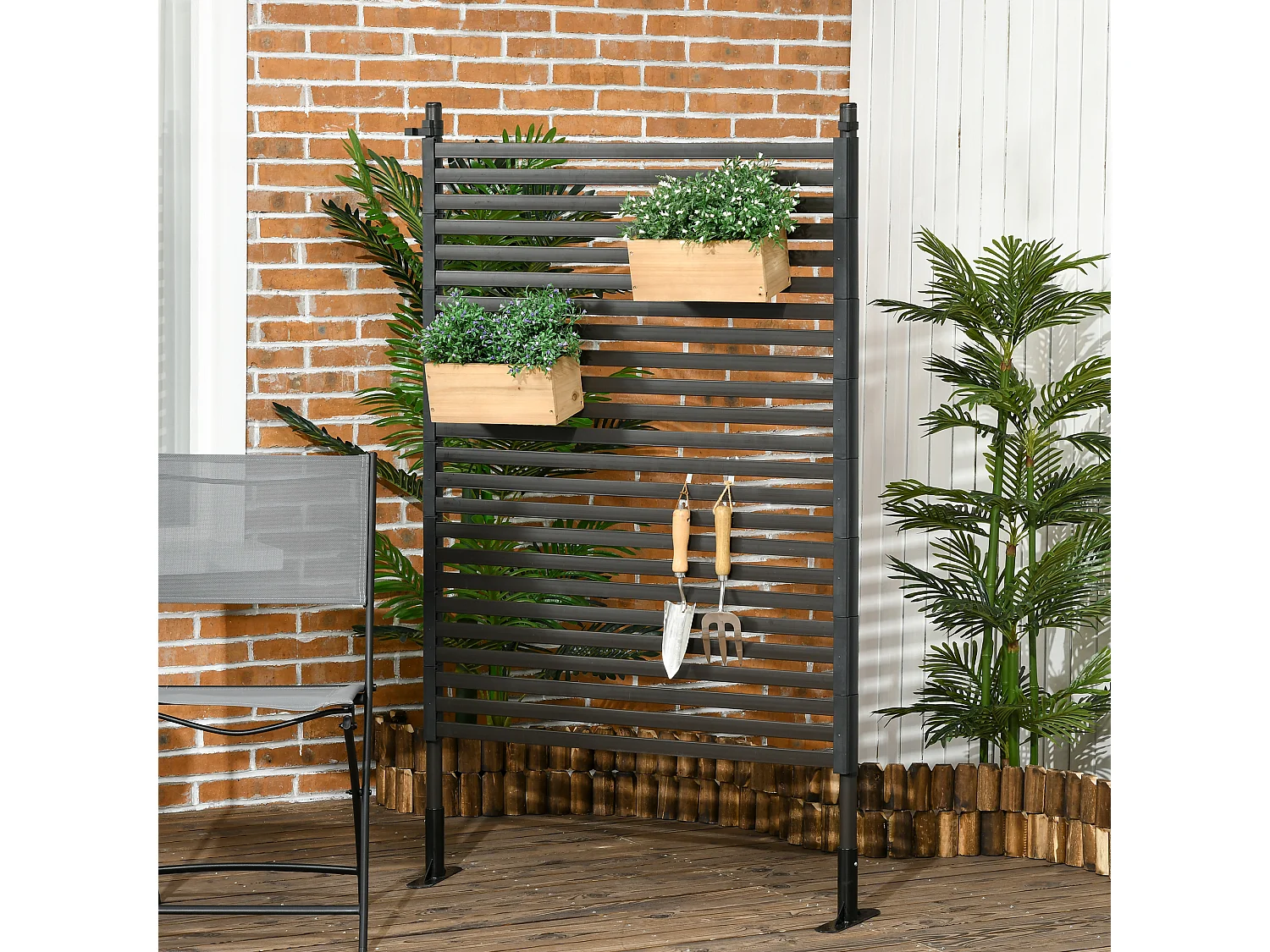 Clôture de jardin panneau en métal revêtement PE - dim. 93L x 22l x 150H cm - marron foncé