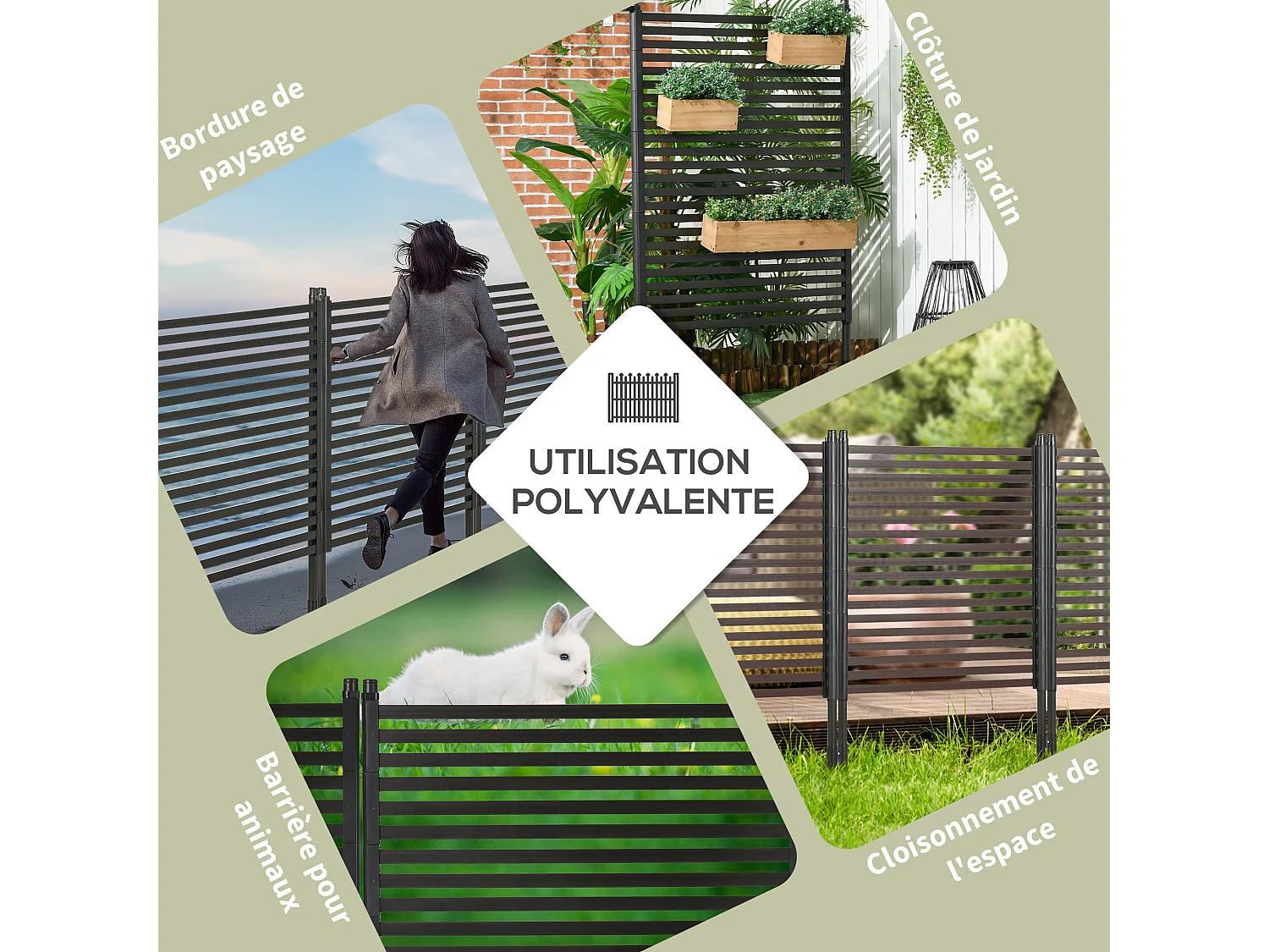 Clôture de jardin panneau en métal revêtement PE - dim. 93L x 22l x 150H cm - marron foncé