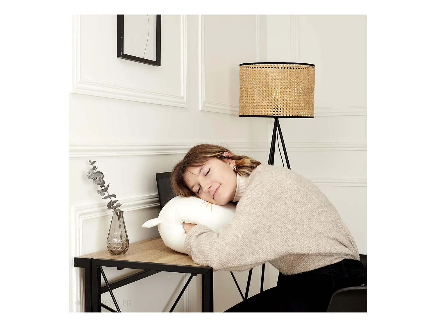 Coussin plaid en polyester 33x15x38 cm collection MIAOU forme chat blanc