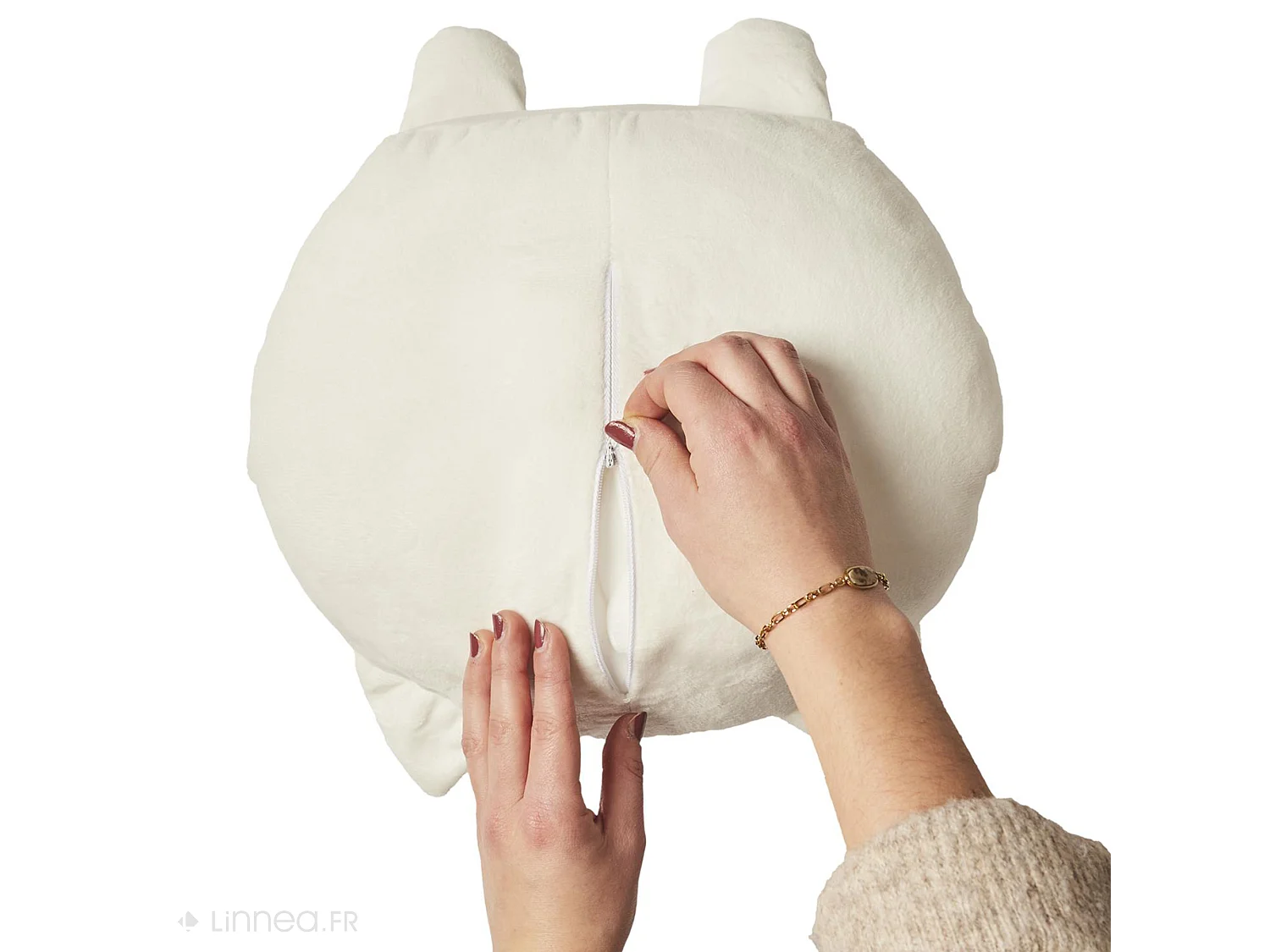 Coussin plaid en polyester 33x15x38 cm collection MIAOU forme chat blanc