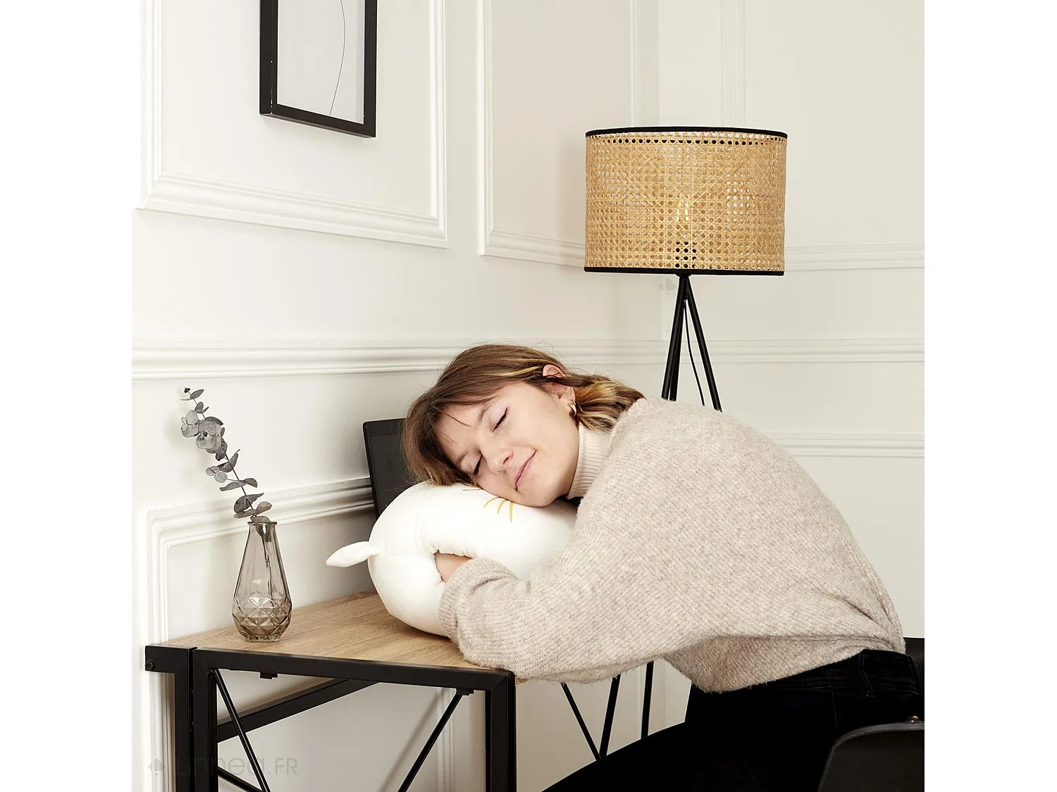 Coussin plaid en polyester 33x15x38 cm collection MIAOU forme chat blanc