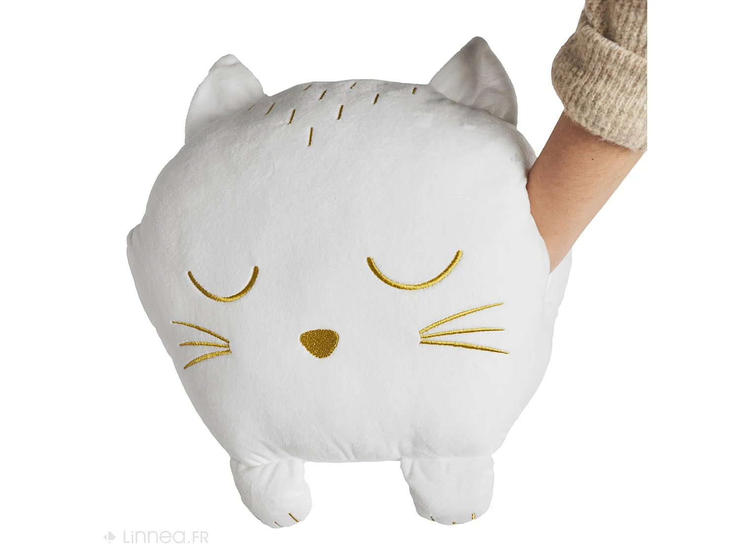 Coussin plaid en polyester 33x15x38 cm collection MIAOU forme chat blanc