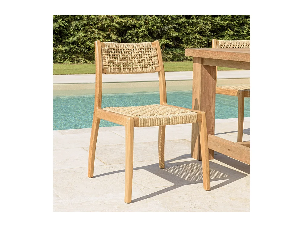 VALERIA - Lot de 2 chaises jardin teck rotin synthétique tressé beige