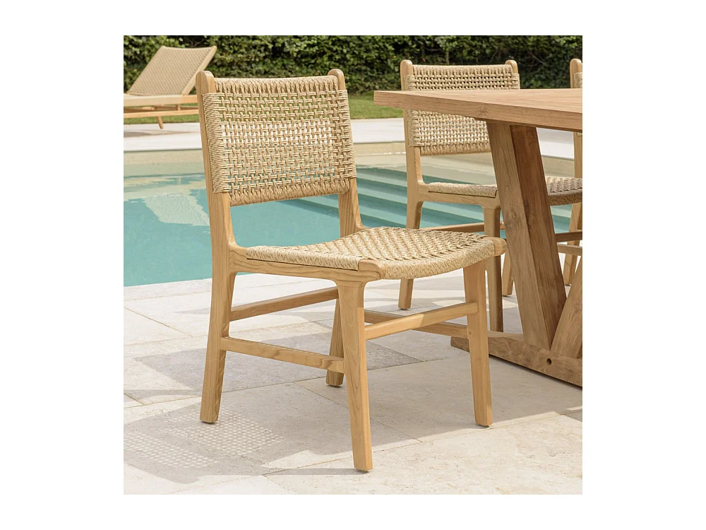 VALERIA - Lot de 2 chaises jardin teck naturel rotin synthétique beige