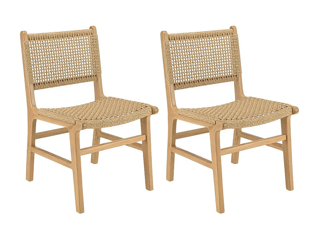 VALERIA - Lot de 2 chaises jardin en bois de teck naturel rotin beige
