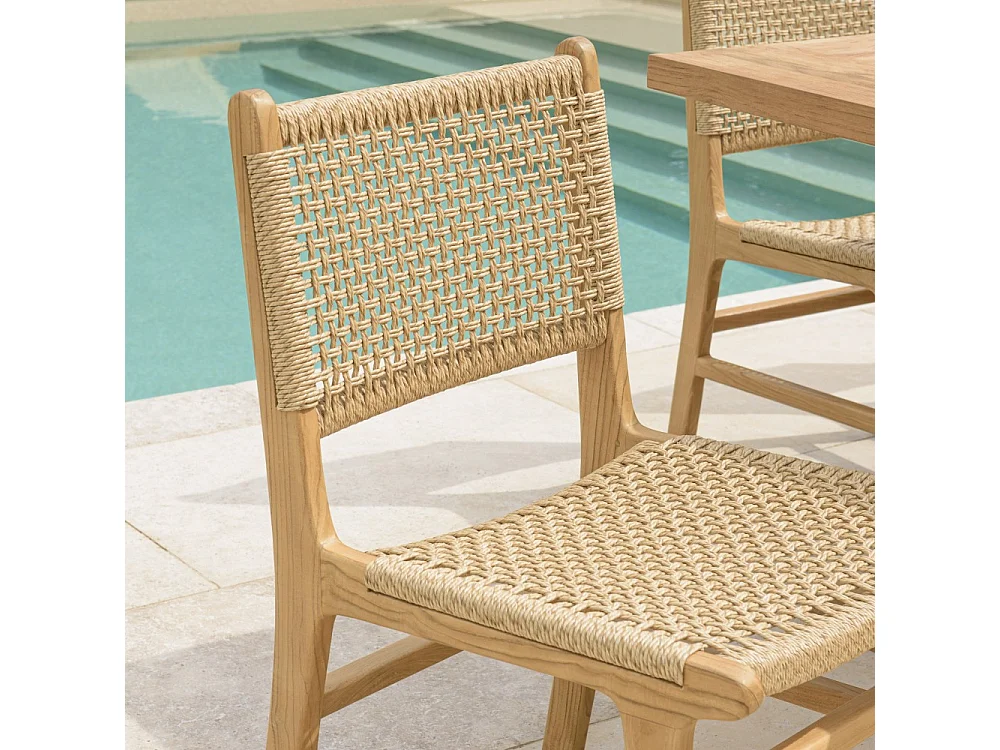 VALERIA - Lot de 2 chaises jardin en bois de teck naturel rotin beige
