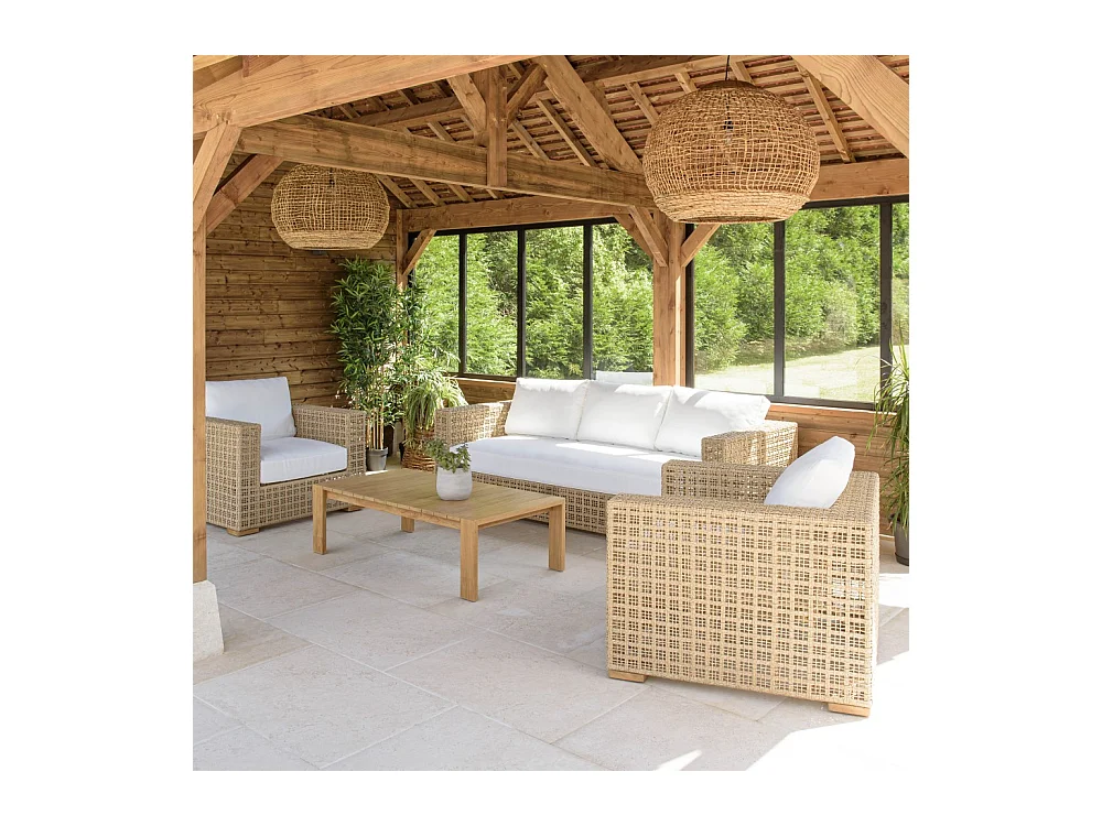 VALERIA - Salon de jardin 6 places en rotin synthétique ajouré beige