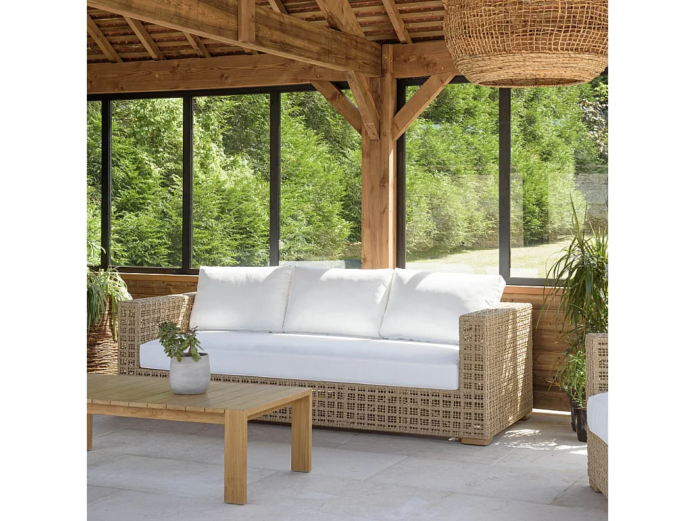 VALERIA - Salon de jardin 6 places en rotin synthétique ajouré beige