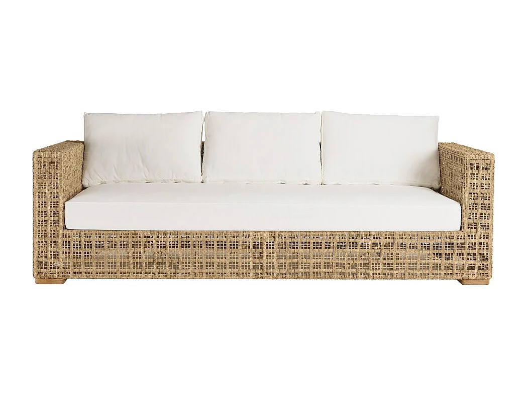 VALERIA - Salon de jardin 6 places en rotin synthétique ajouré beige