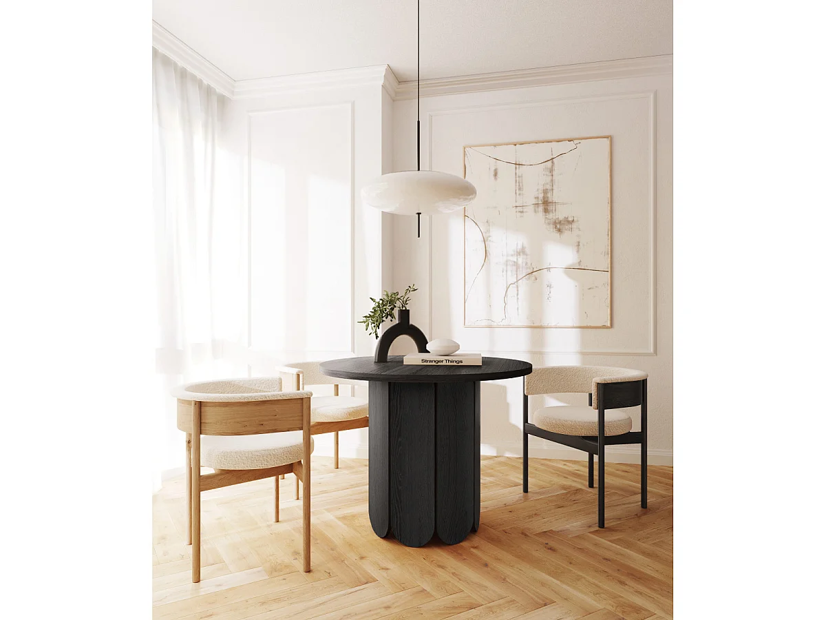 Table à Manger Ronde Design "Soft" 98cm Chêne & Noir
