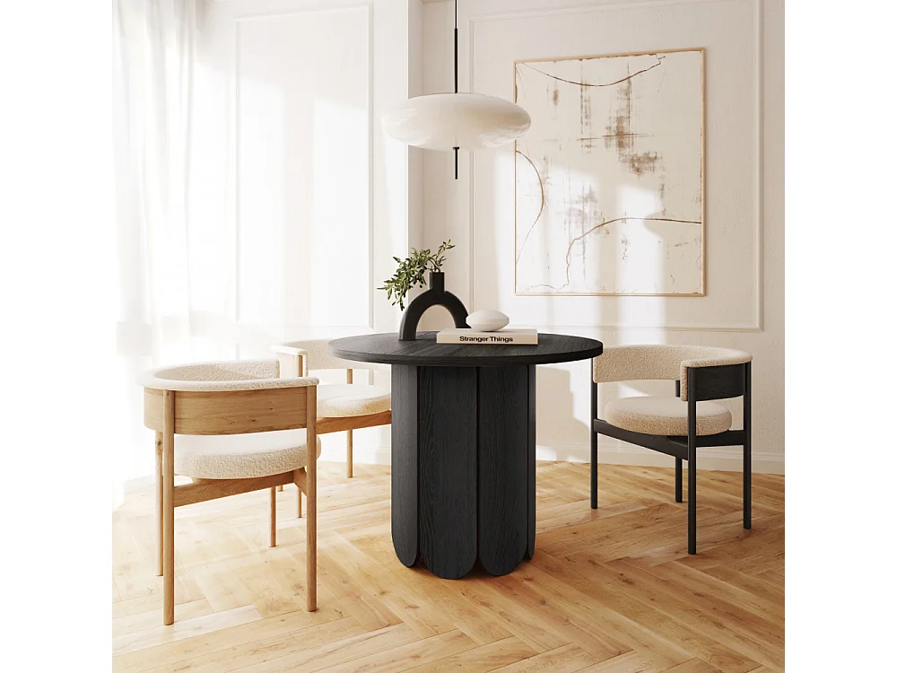Table à Manger Ronde Design "Soft" 98cm Chêne & Noir