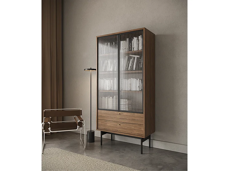 Vitrine haute - 85cm - avec deux tiroirs - Carini noyer naturel - OLAR