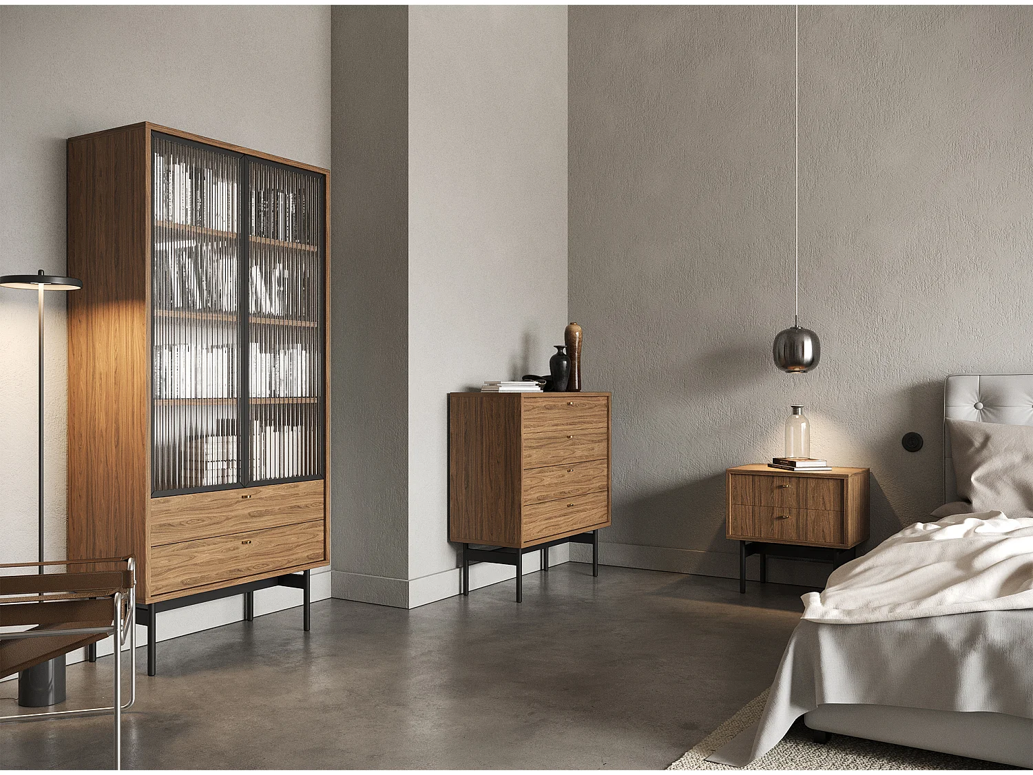 Vitrine mit 3 Regalböden - Holzoptik Carini Nussbaum - 85 cm