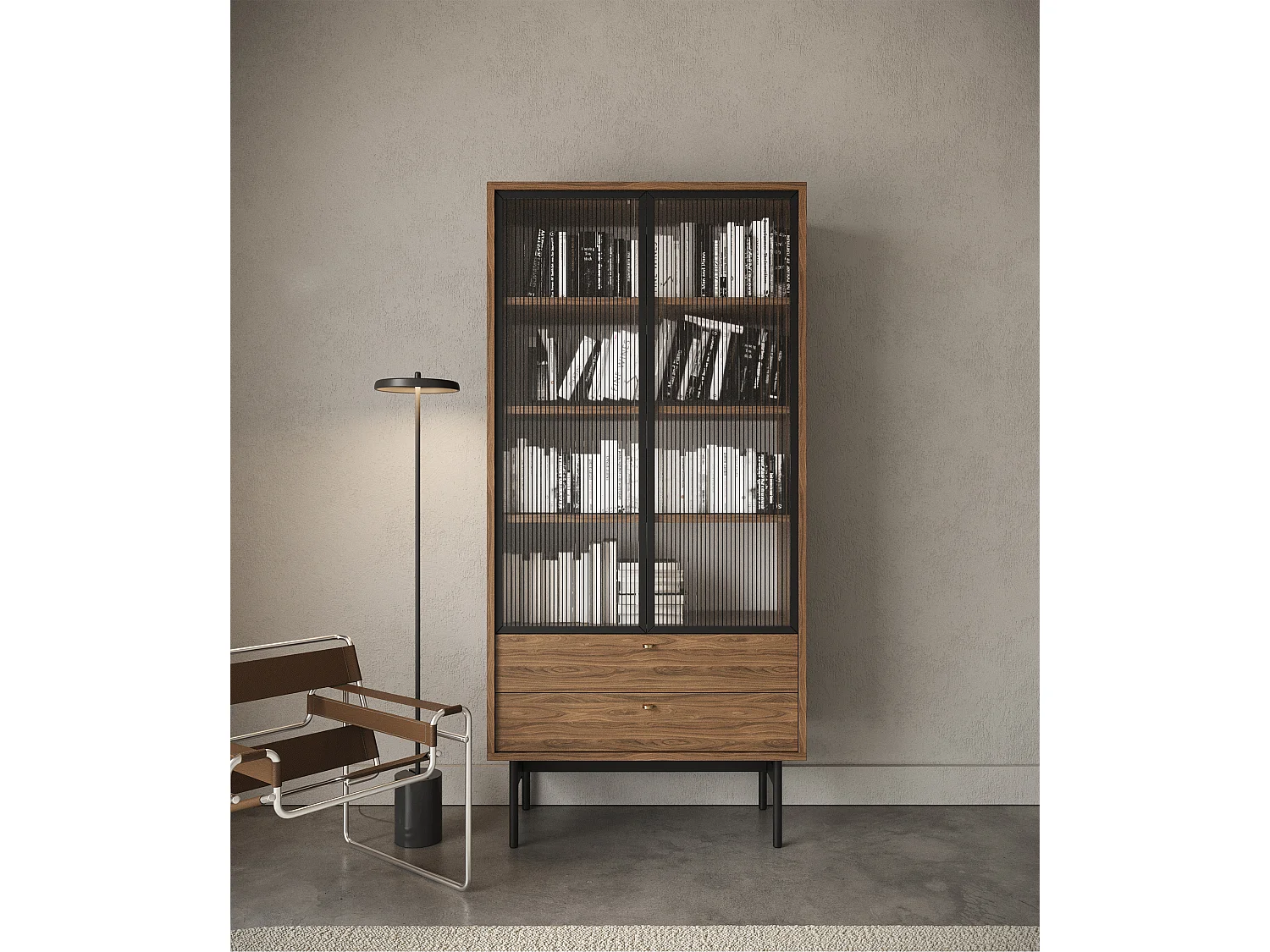 Vitrine mit 3 Regalböden - Holzoptik Carini Nussbaum - 85 cm