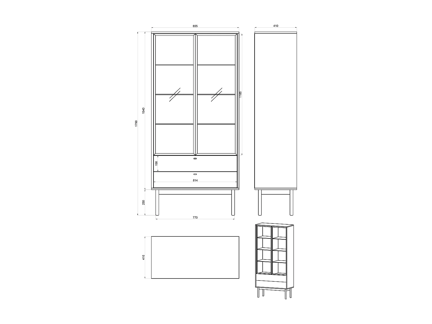 Vitrine haute - 85cm - avec deux tiroirs - Carini noyer naturel - OLAR