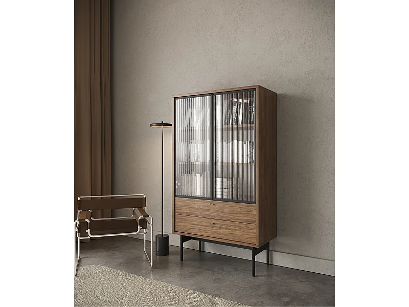 Selsey Olar - Vitrine mit 2 Regalböden, Holzoptik Carini Nussbaum, 85 cm