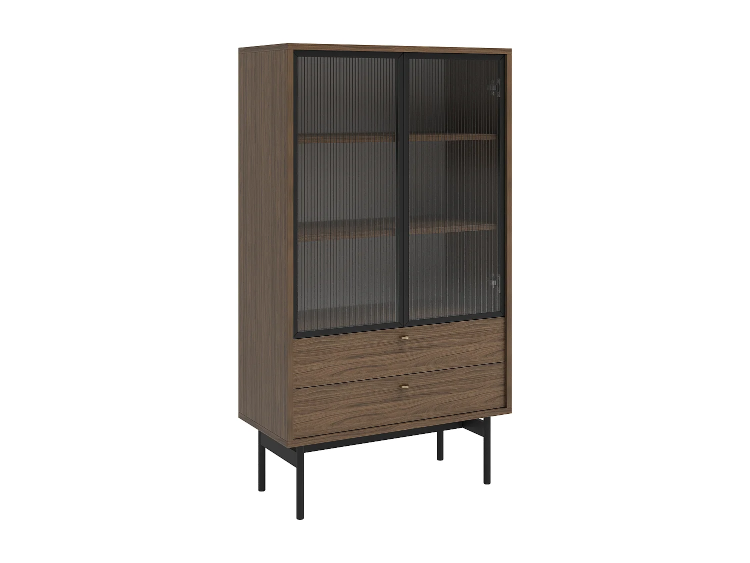 Vitrine basse - 85cm - avec deux tiroirs - Carini noyer naturel - OLAR