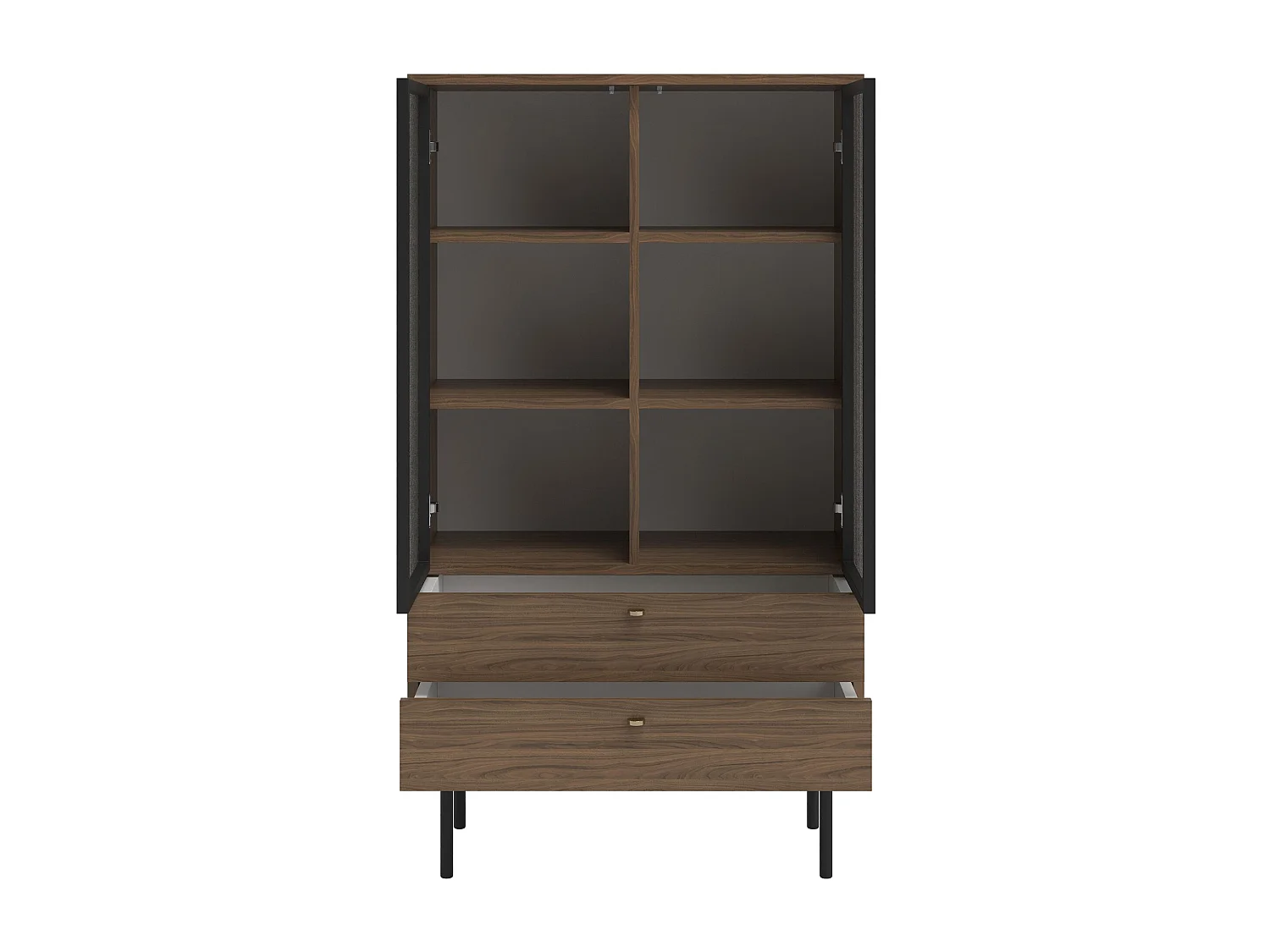 Vitrine basse - 85cm - avec deux tiroirs - Carini noyer naturel - OLAR