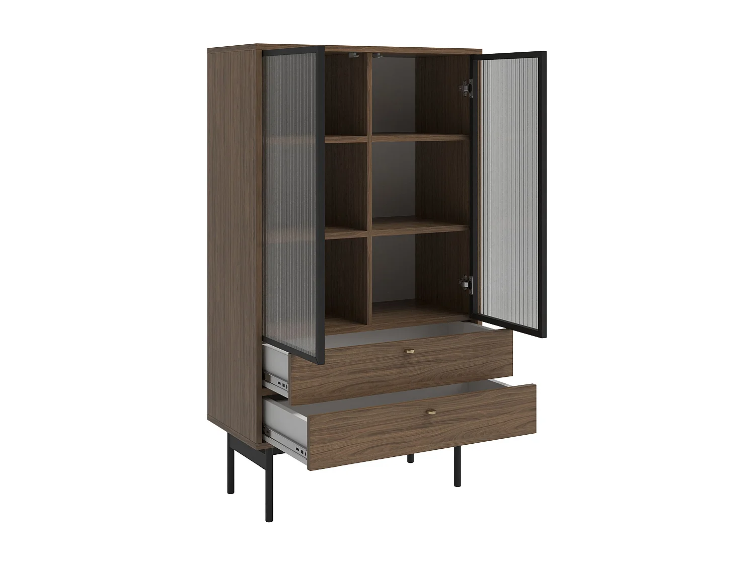 Vitrine basse - 85cm - avec deux tiroirs - Carini noyer naturel - OLAR