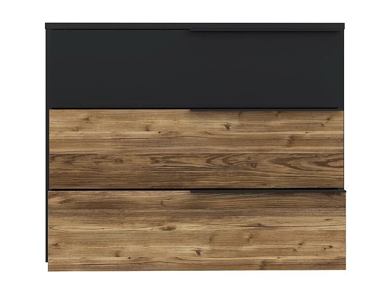 Commode 3 tiroirs H. 80 cm décor bois d'épicéa et noir mat - CELIA