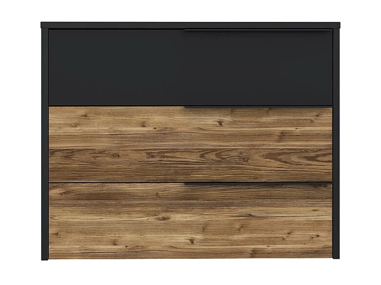 Commode 3 tiroirs H. 80 cm décor bois d'épicéa et noir mat - CELIA