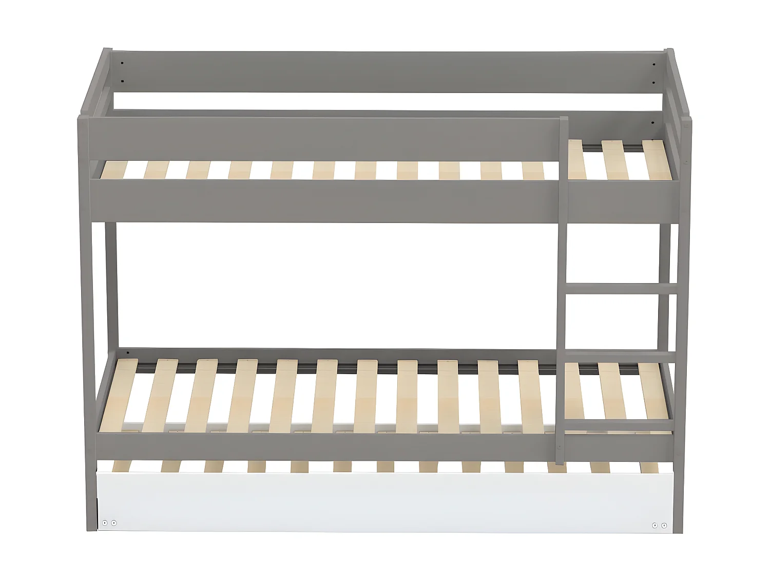 Lit superposé Wally 90x190 + 2 sommiers + 1 lit tiroir/blanc-gris