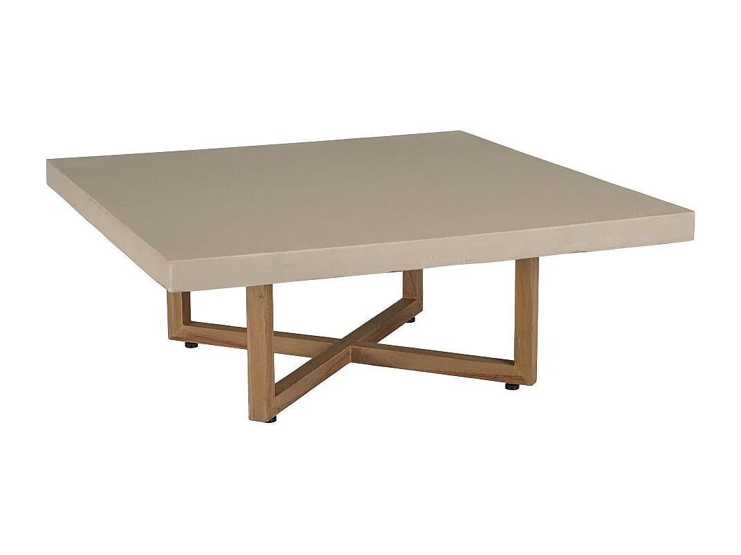 DAK - Table basse carrée 107x107cm en béton et bois de teck beige