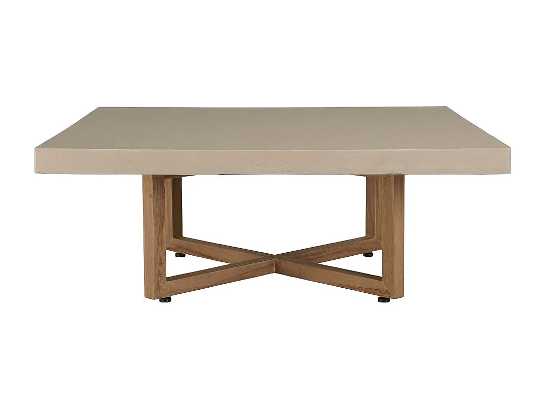 DAK - Table basse carrée 107x107cm en béton et bois de teck beige