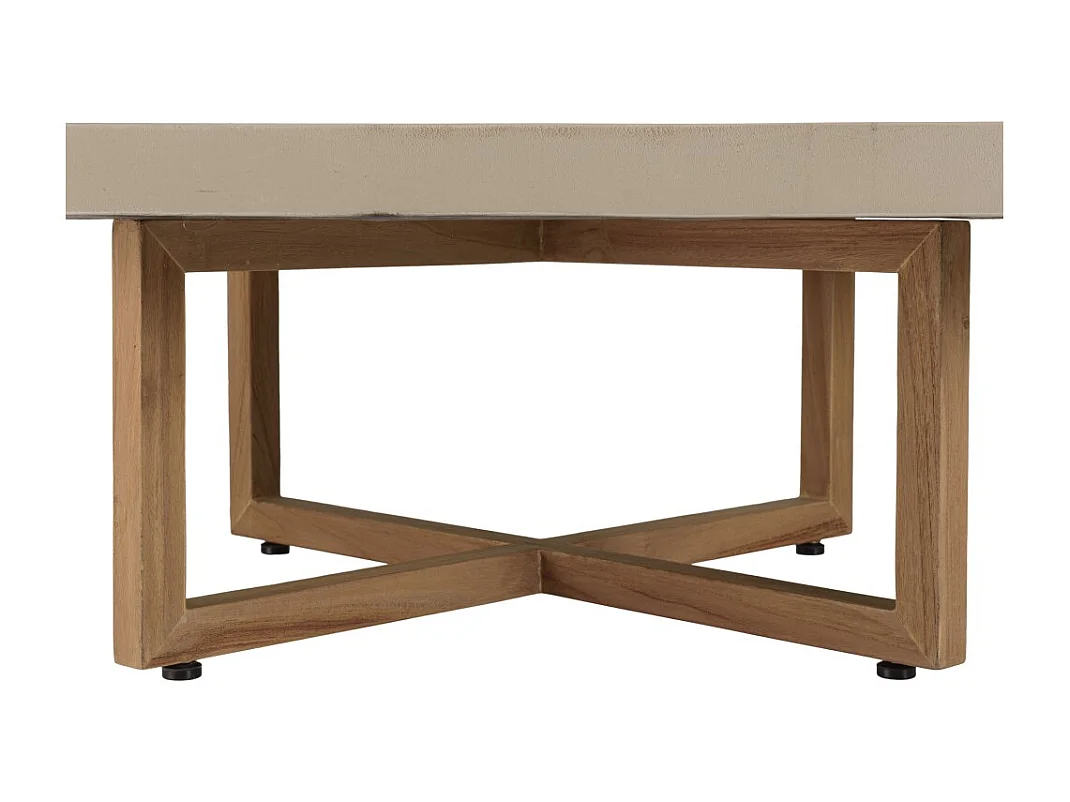 DAK - Table basse ronde 92x92cm en béton et bois de teck beige
