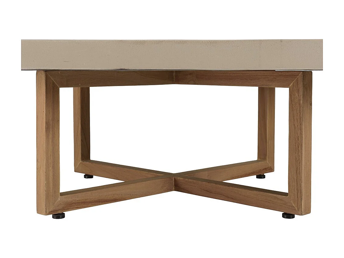 DAK - Table basse ronde 92x92cm en béton et bois de teck beige