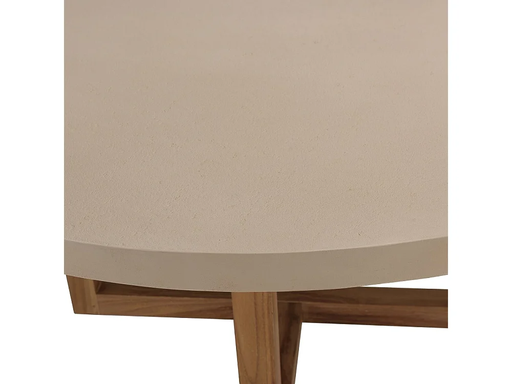 DAK - Table basse ronde 92x92cm en béton et bois de teck beige