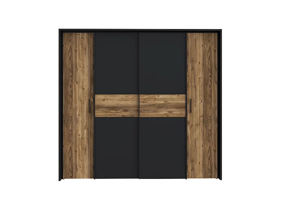 Grande armoire dressing 209 cm décor bois d'épicéa et noir mat - CELIA