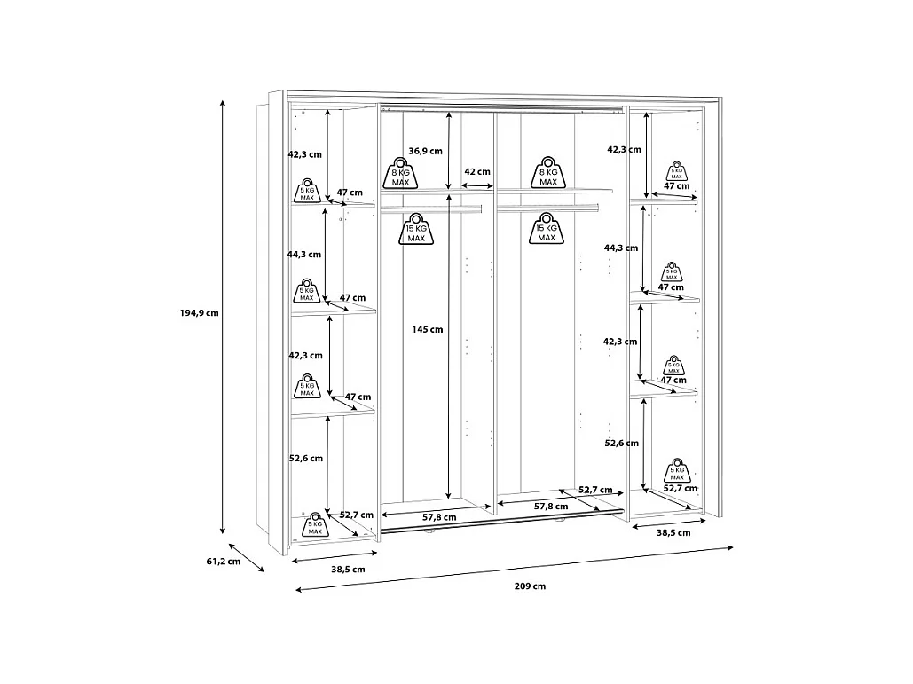 Grande armoire dressing 209 cm décor bois d'épicéa et noir mat - CELIA
