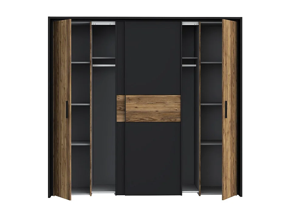 Grande armoire dressing 209 cm décor bois d'épicéa et noir mat - CELIA